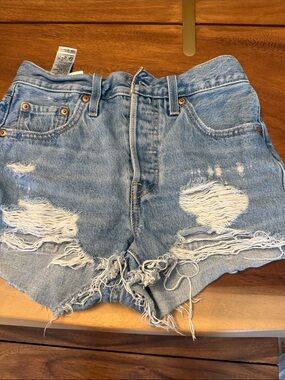 Levi's Light Blue Distressed Denim Cutoff Shorts